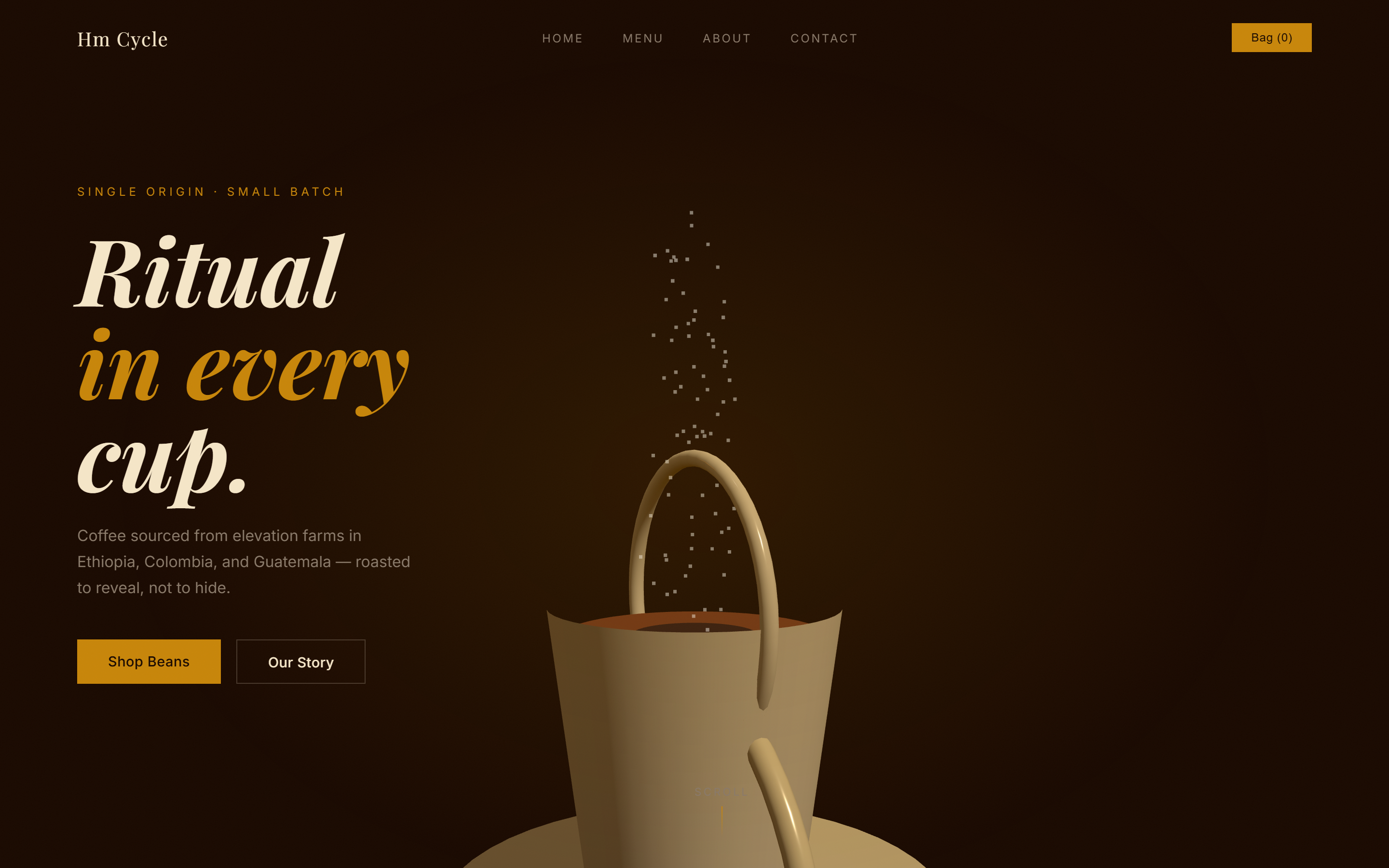 Aura Coffee homepage hero with WebGL 3D cup
